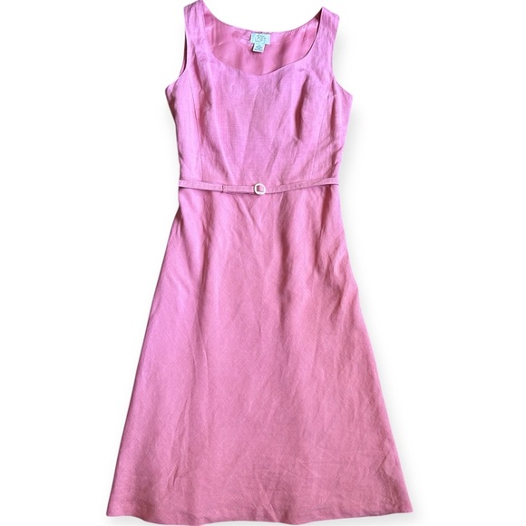 LOFT Ann Taylor Pink Linen Belted Midi Dress Women’s size 8 - Picture 1 of 5